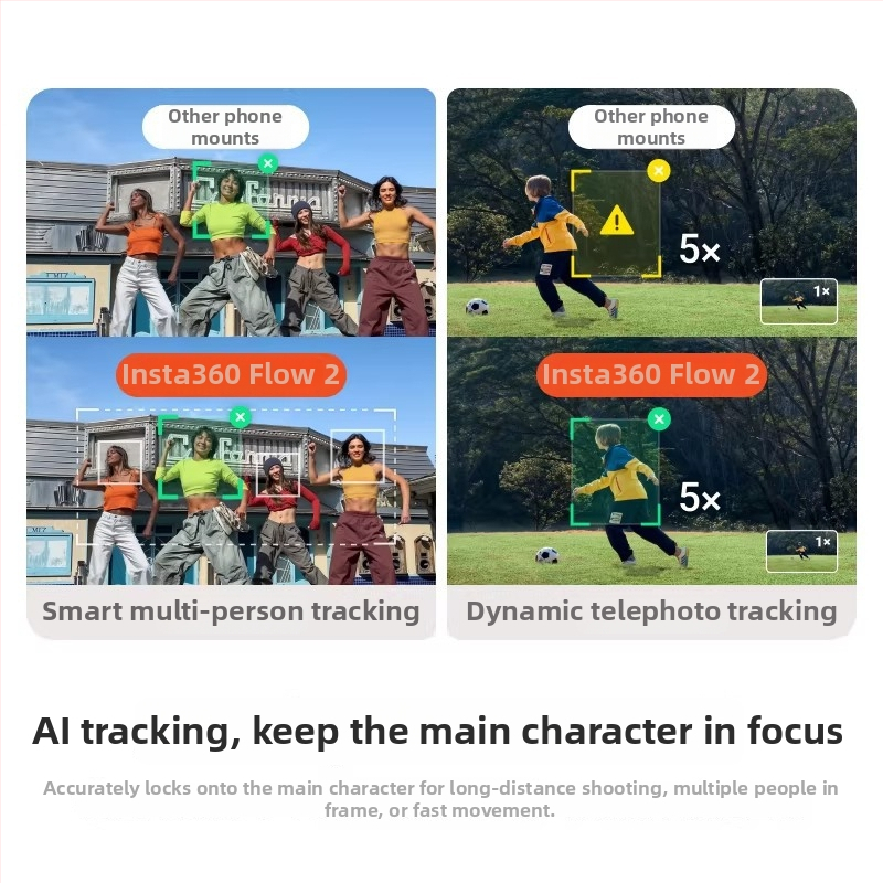 Insta360 Flow 2 стабилизатор за телефон с AI проследяване, преносим, Bluetooth, ABS корпус