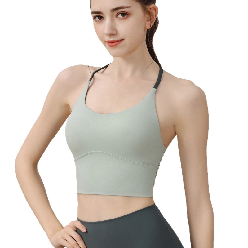 Ženski sportski grudnjak-top — Nylon 80% / Spandex 20%; upijanje znoja, brzo sušenje, visoka elastičnost, kontrola trbuha, uključuje umetke