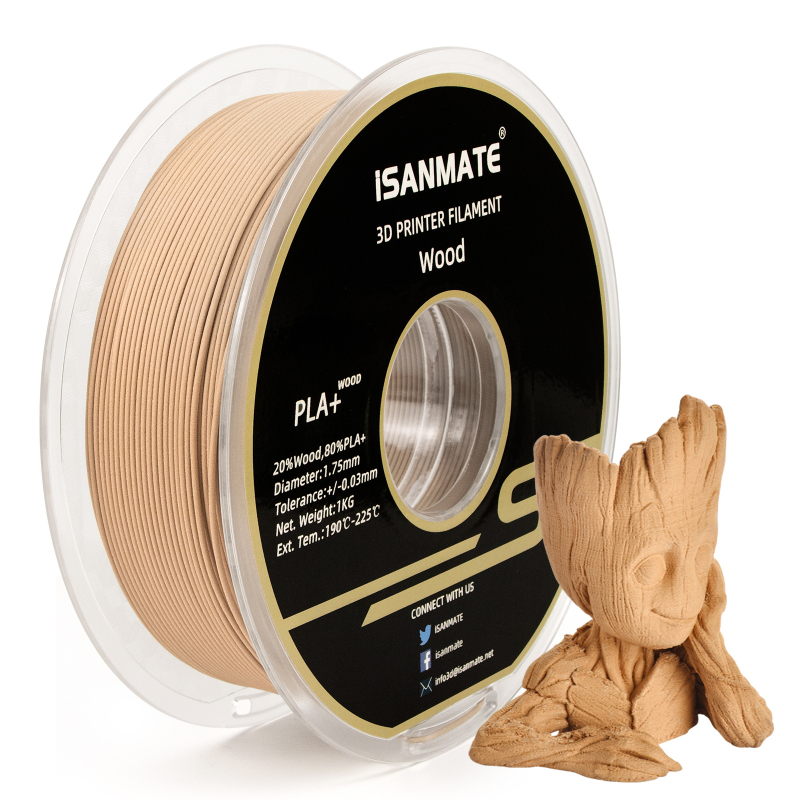 PLA drveni filament za 3D ispis, kružni presjek, 1 kg, duljina 330-340 m, gustoća 1,25 g/cm³, disk oblik