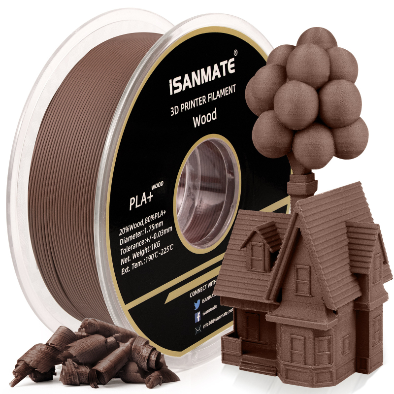 PLA drveni filament za 3D ispis, kružni presjek, 1 kg, duljina 330-340 m, gustoća 1,25 g/cm³, disk oblik