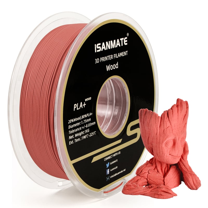 PLA drveni filament za 3D ispis, kružni presjek, 1 kg, duljina 330-340 m, gustoća 1,25 g/cm³, disk oblik