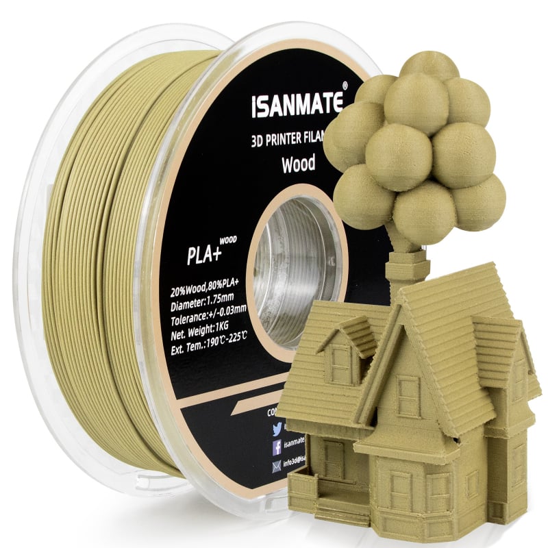 PLA drveni filament za 3D ispis, kružni presjek, 1 kg, duljina 330-340 m, gustoća 1,25 g/cm³, disk oblik