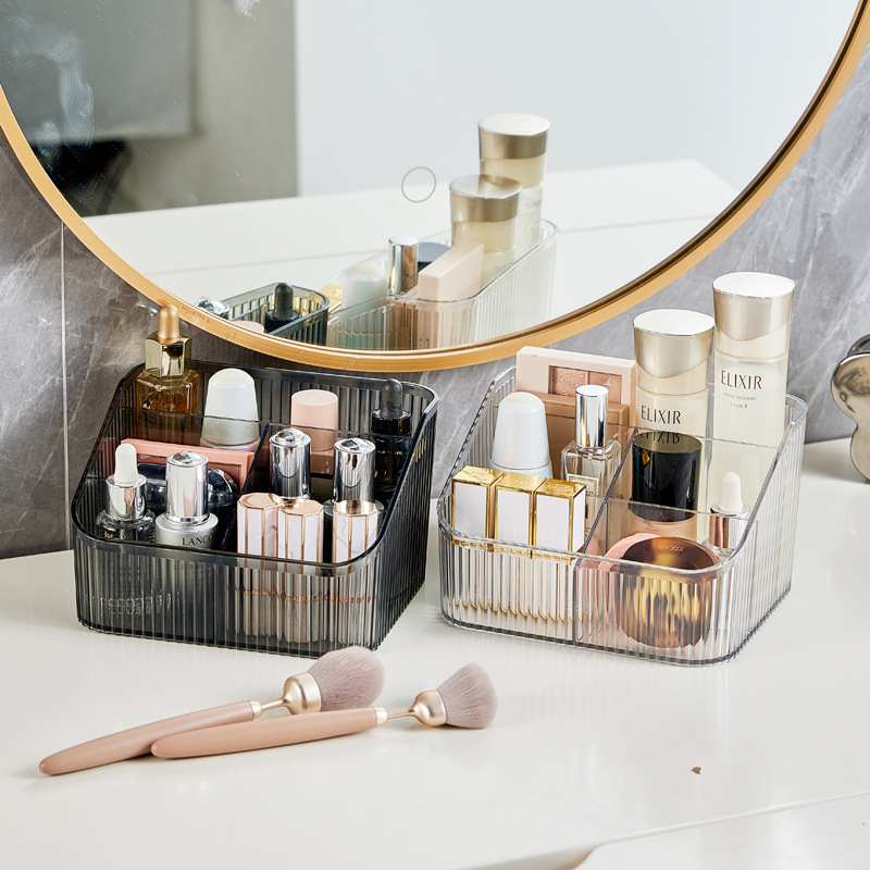 Organizator de machiaj pentru birou, cu separatoare – Material PET, 1 compartiment, Stil Light Luxury