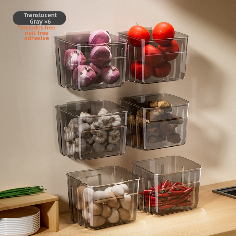 Zidni kuhinjski spremnik za skladištenje vlasac, đumbir i češnjak u nordijskom stilu; plastika, s tiskanim logotipom