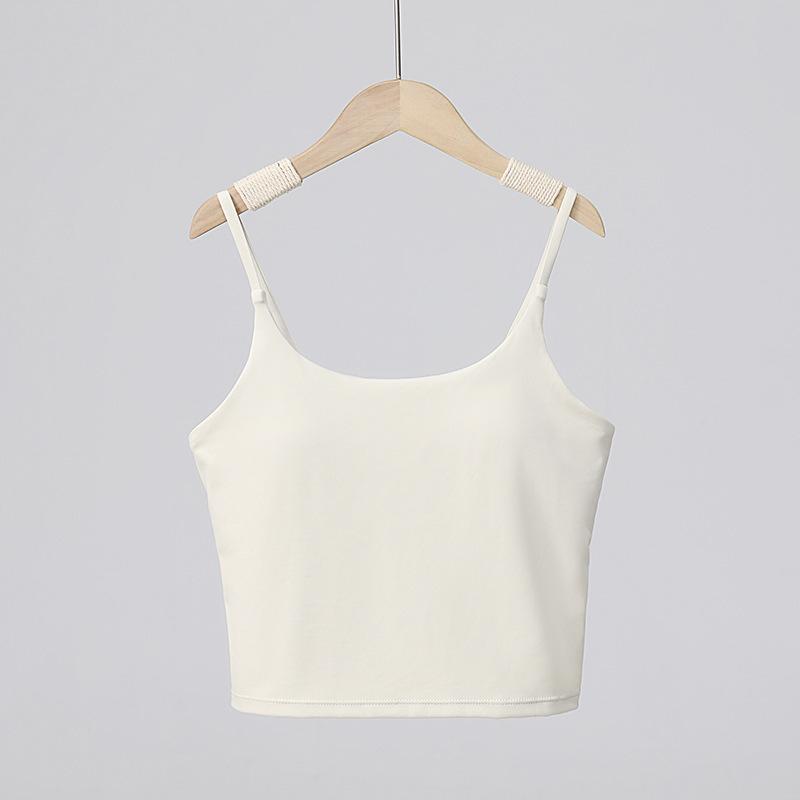 Ženski sportski grudnjak s tankim trakama i otvorenim leđima za jogu — najlon, brzo se suši, s umetkom, uski kroj, duljina 41-45 cm