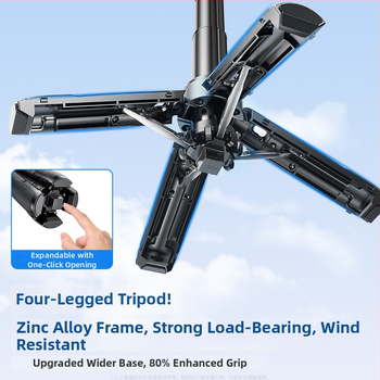 Мини магнитна селфи стика със триножна стойка — алуминиев корпус, магнитно закрепване, Bluetooth, дистанционно управление, вградена светлина