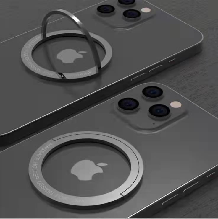 Безжичен заряден държач за телефон с магнитно всмукване и пръстен-стойка, цинкова сплав, съвместим с Apple iPhone, персонализируем