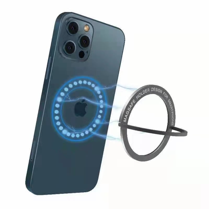 Безжичен заряден държач за телефон с магнитно всмукване и пръстен-стойка, цинкова сплав, съвместим с Apple iPhone, персонализируем