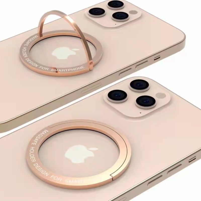 Безжичен заряден държач за телефон с магнитно всмукване и пръстен-стойка, цинкова сплав, съвместим с Apple iPhone, персонализируем