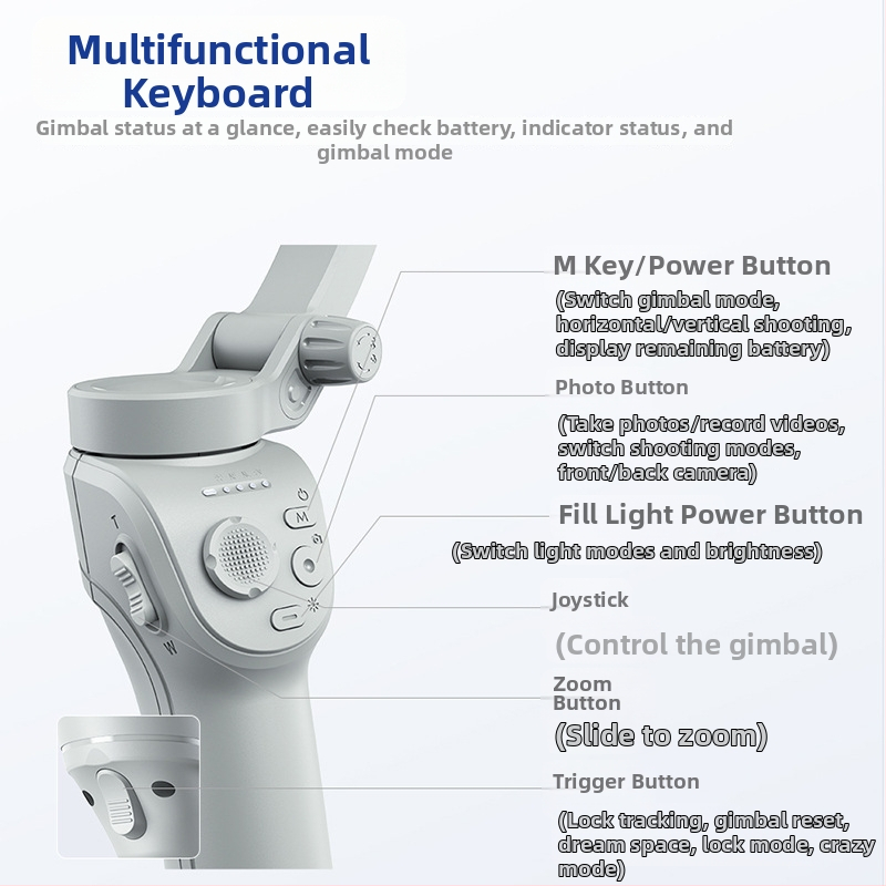 3-осен стабилизатор за телефон, ръчен гимбал с проследяване на лице, Bluetooth и дистанционно управление