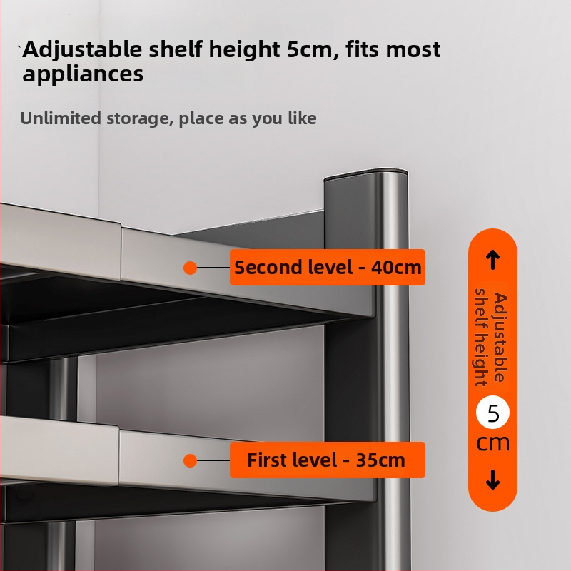 Kovový kuchynský stojan na mikrovlnnú rúru – viacposchodový, vysúvací, stolový úložný priestor pre rúru a hrniec na ryžu