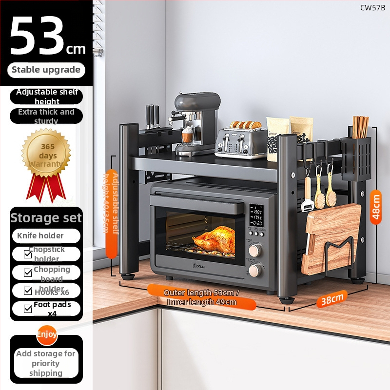 Kovový kuchynský stojan na mikrovlnnú rúru – viacposchodový, vysúvací, stolový úložný priestor pre rúru a hrniec na ryžu