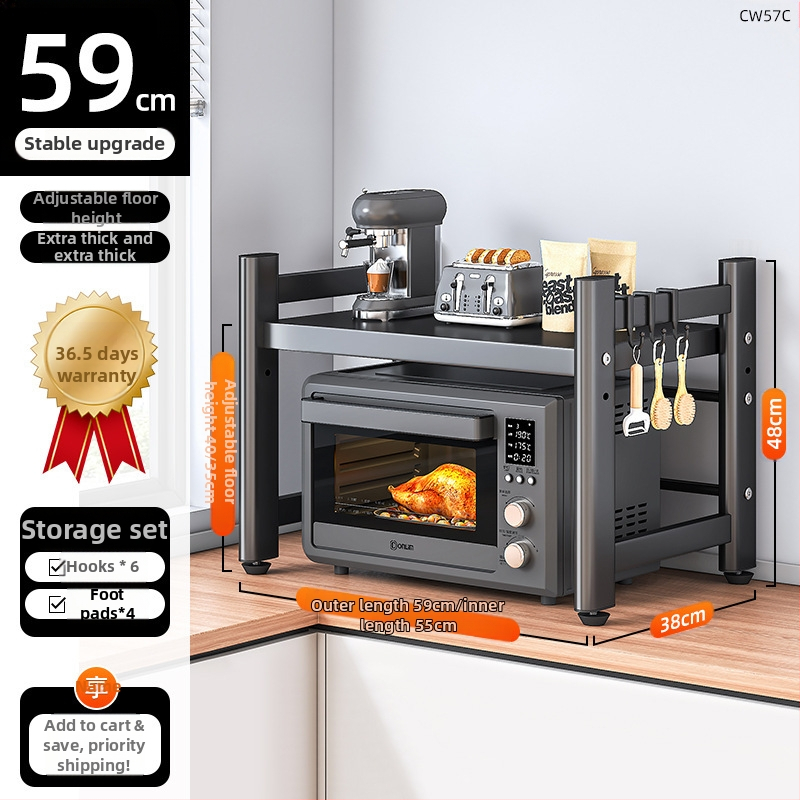 Kovový kuchynský stojan na mikrovlnnú rúru – viacposchodový, vysúvací, stolový úložný priestor pre rúru a hrniec na ryžu