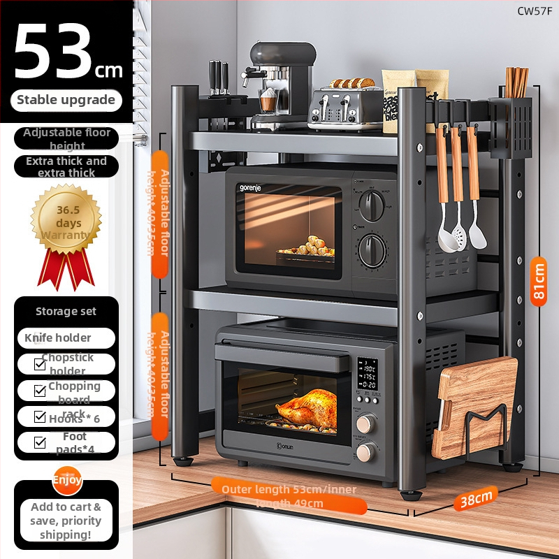 Kovový kuchynský stojan na mikrovlnnú rúru – viacposchodový, vysúvací, stolový úložný priestor pre rúru a hrniec na ryžu