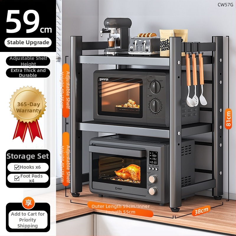 Kovový kuchynský stojan na mikrovlnnú rúru – viacposchodový, vysúvací, stolový úložný priestor pre rúru a hrniec na ryžu