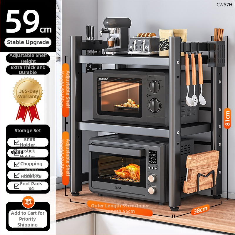 Kovový kuchynský stojan na mikrovlnnú rúru – viacposchodový, vysúvací, stolový úložný priestor pre rúru a hrniec na ryžu