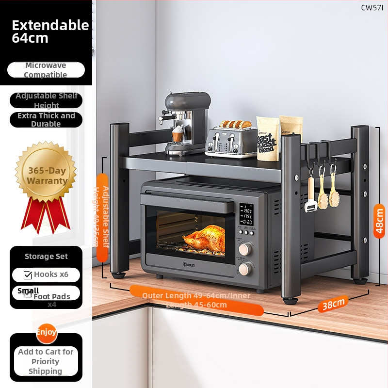 Kovový kuchynský stojan na mikrovlnnú rúru – viacposchodový, vysúvací, stolový úložný priestor pre rúru a hrniec na ryžu