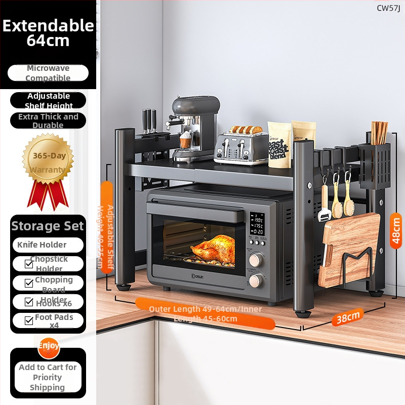 Kovový kuchynský stojan na mikrovlnnú rúru – viacposchodový, vysúvací, stolový úložný priestor pre rúru a hrniec na ryžu