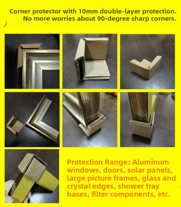 Zamykateľný papierový roh ochranný pre dvere, okná a zrkadlá – trojstranný papierový roh z kraft papiera a vlnitého papiera pre rámy