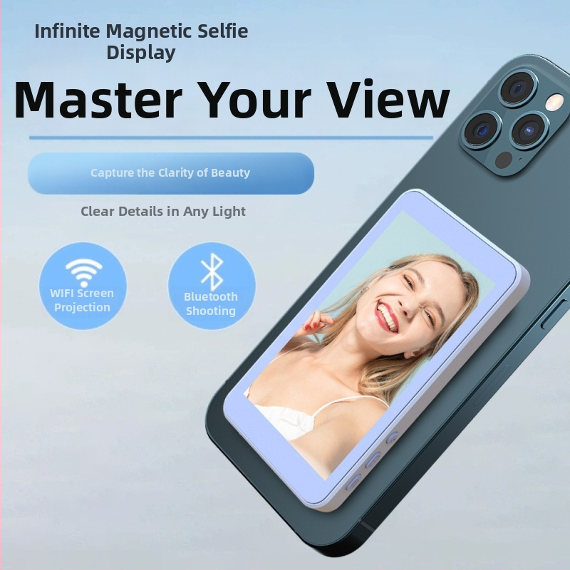 Магнитен заден екран-проектор за мобилен телефон — Selfie Display, ABS, Bluetooth, дистанционно включено, персонализируемо, съвместимо с Android, iPhone 16 и Huawei
