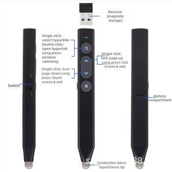 Elektroničko pero za interaktivnu ploču s PPT daljinskim upravljačem – za učitelje – Jingyang, ABS, laser, suha baterija No.7, logotip otisnut