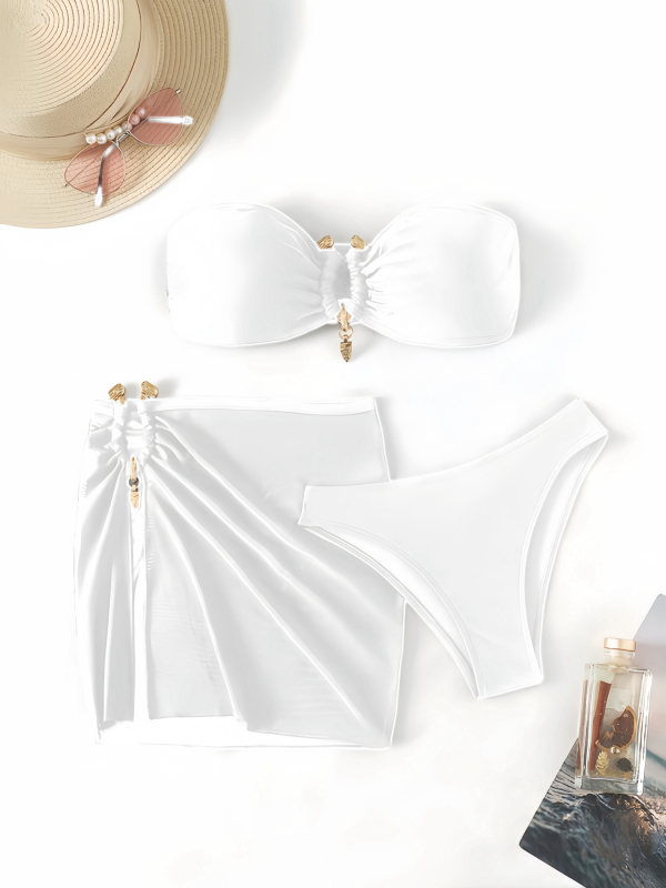 Trodjelni bikini set za žene, jednofarbni, s jastučićima za grudi, najlon tkanina, podstava od poliestera s elastanom