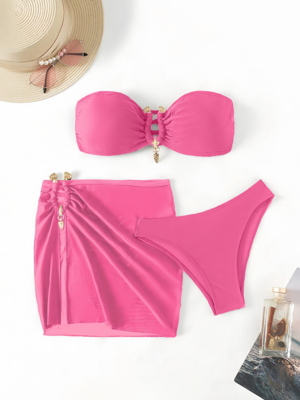 Trodjelni bikini set za žene, jednofarbni, s jastučićima za grudi, najlon tkanina, podstava od poliestera s elastanom