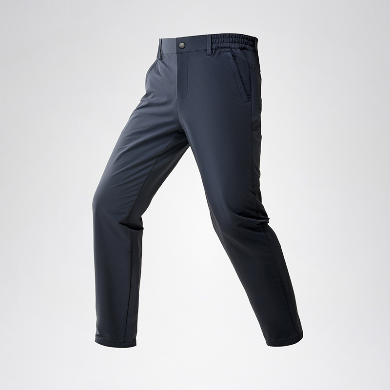 Muške najlon hlače ravnog kroja, poslovno- casual stil, visok struk, zip zatvarač, tanko tkivo, visoka elastičnost