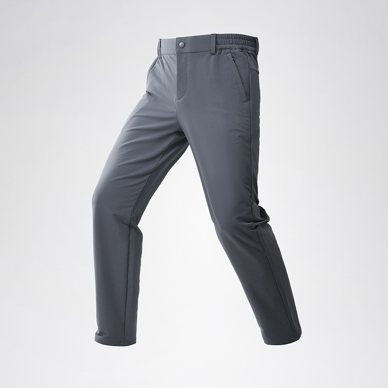 Muške najlon hlače ravnog kroja, poslovno- casual stil, visok struk, zip zatvarač, tanko tkivo, visoka elastičnost