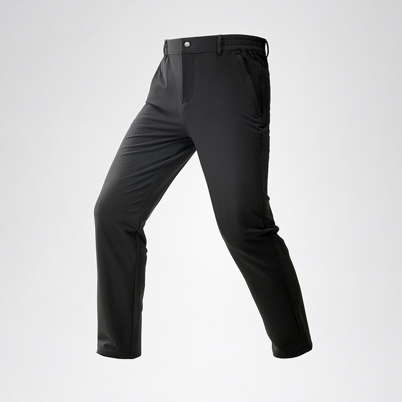 Muške najlon hlače ravnog kroja, poslovno- casual stil, visok struk, zip zatvarač, tanko tkivo, visoka elastičnost