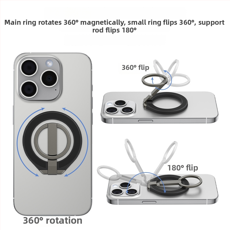 Magnetický držiak na telefón s dvojstranným magnetom, 360° otočný, kovová konštrukcia, kompatibilný s Apple a Android