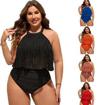 Ženski dvodijelni bikini s halter vratom — bez rukava, poliester, s umetkom na prsima, bez čelne potpore, pogodan za plivanje i vodene sportove