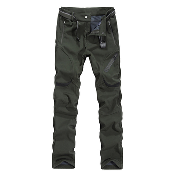 Vanjske soft-shell hlače s fleece podstavom, debeli, casual straight-leg kroj, srednji pojas s remenom, zatvarač, vodootporne i otporne na vjetar, poliester