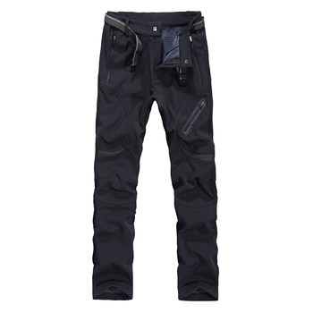 Vanjske soft-shell hlače s fleece podstavom, debeli, casual straight-leg kroj, srednji pojas s remenom, zatvarač, vodootporne i otporne na vjetar, poliester