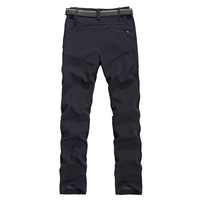 Vanjske soft-shell hlače s fleece podstavom, debeli, casual straight-leg kroj, srednji pojas s remenom, zatvarač, vodootporne i otporne na vjetar, poliester