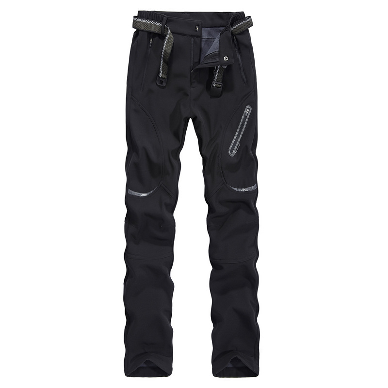 Vanjske soft-shell hlače s fleece podstavom, debeli, casual straight-leg kroj, srednji pojas s remenom, zatvarač, vodootporne i otporne na vjetar, poliester