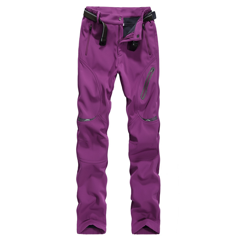 Vanjske soft-shell hlače s fleece podstavom, debeli, casual straight-leg kroj, srednji pojas s remenom, zatvarač, vodootporne i otporne na vjetar, poliester