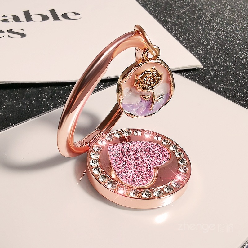 Suport pentru telefon în formă de inel cu cristale în formă de inimă, construcție din aliaj, Jane Grids