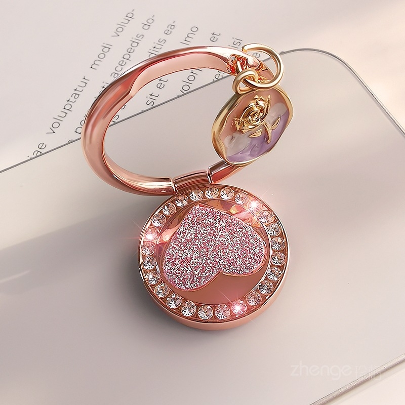 Suport pentru telefon în formă de inel cu cristale în formă de inimă, construcție din aliaj, Jane Grids