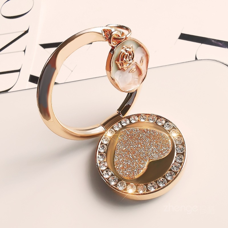 Suport pentru telefon în formă de inel cu cristale în formă de inimă, construcție din aliaj, Jane Grids