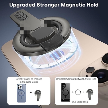 MagSafe magnetický držiak na telefón s 360° otočným prsteňom – konštrukcia ABS+silikón, stolný a prenosný stojan