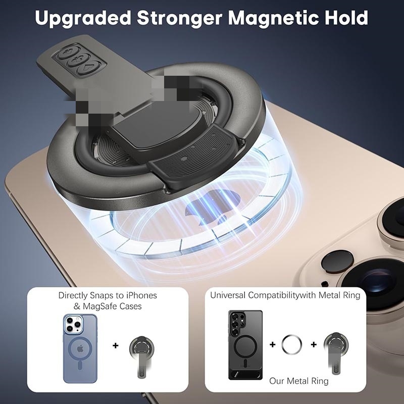 MagSafe magnetický držiak na telefón s 360° otočným prsteňom – konštrukcia ABS+silikón, stolný a prenosný stojan