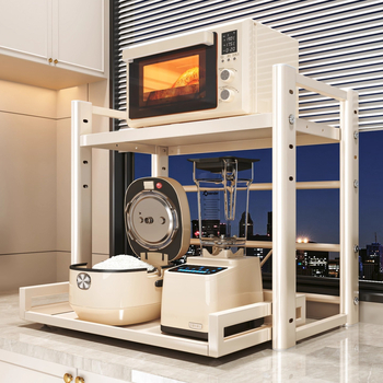 Vytiahateľný dvojposchodový regál na kuchynské spotrebiče, pre mikrovlnnú rúru, z karbónovej ocele, moderný minimalistický štýl, model: Polica