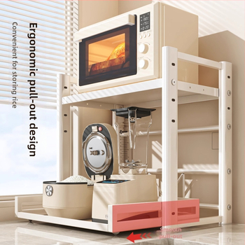 Vytiahateľný dvojposchodový regál na kuchynské spotrebiče, pre mikrovlnnú rúru, z karbónovej ocele, moderný minimalistický štýl, model: Polica