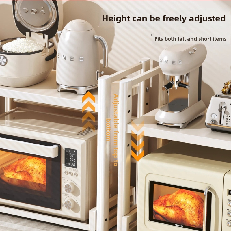 Vytiahateľný dvojposchodový regál na kuchynské spotrebiče, pre mikrovlnnú rúru, z karbónovej ocele, moderný minimalistický štýl, model: Polica