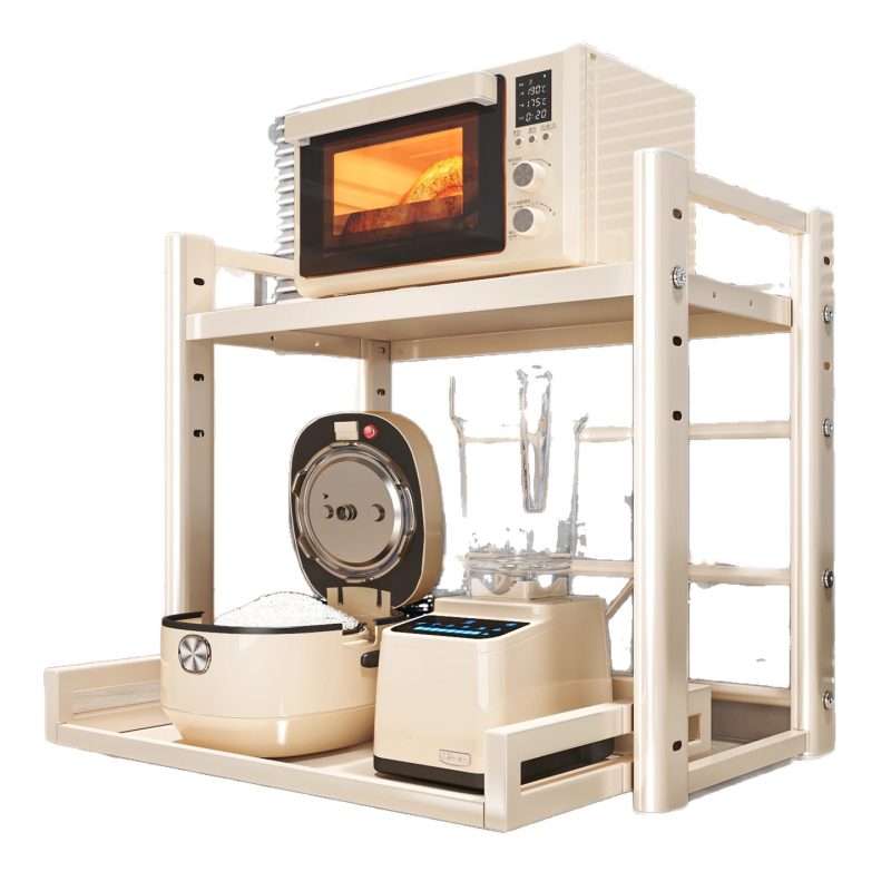 Vytiahateľný dvojposchodový regál na kuchynské spotrebiče, pre mikrovlnnú rúru, z karbónovej ocele, moderný minimalistický štýl, model: Polica