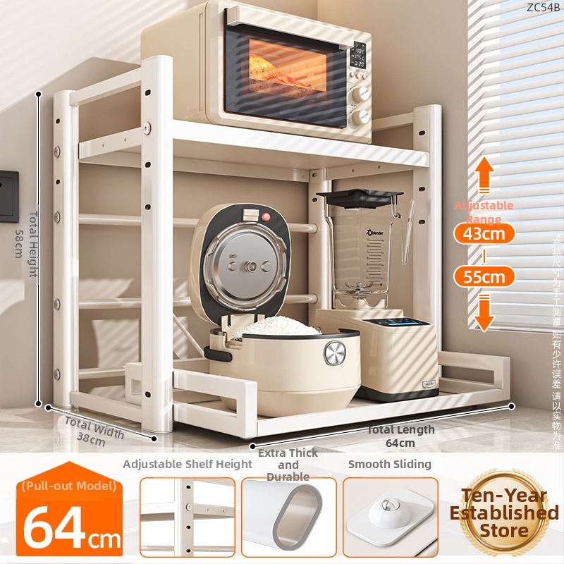 Vytiahateľný dvojposchodový regál na kuchynské spotrebiče, pre mikrovlnnú rúru, z karbónovej ocele, moderný minimalistický štýl, model: Polica