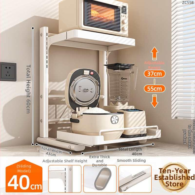 Vytiahateľný dvojposchodový regál na kuchynské spotrebiče, pre mikrovlnnú rúru, z karbónovej ocele, moderný minimalistický štýl, model: Polica