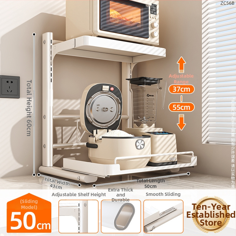 Vytiahateľný dvojposchodový regál na kuchynské spotrebiče, pre mikrovlnnú rúru, z karbónovej ocele, moderný minimalistický štýl, model: Polica