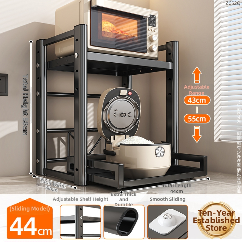 Vytiahateľný dvojposchodový regál na kuchynské spotrebiče, pre mikrovlnnú rúru, z karbónovej ocele, moderný minimalistický štýl, model: Polica